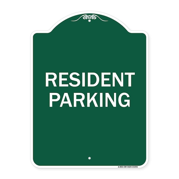Signmission Designer Series Parking Resident Parking, Green & White Aluminum Sign, 18" x 24", GW-1824-23356 A-DES-GW-1824-23356 - main